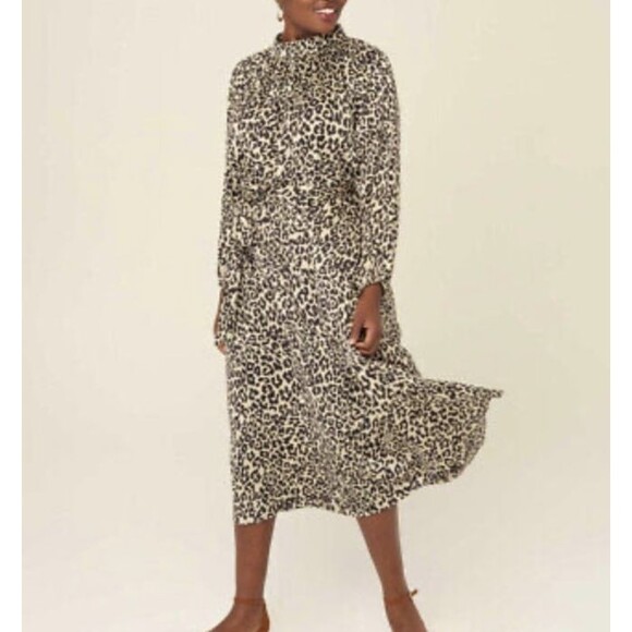 LOFT Plus Size Silky Mock Neck Leopard Print Midi Belted Dress Size 18 - Picture 2 of 9
